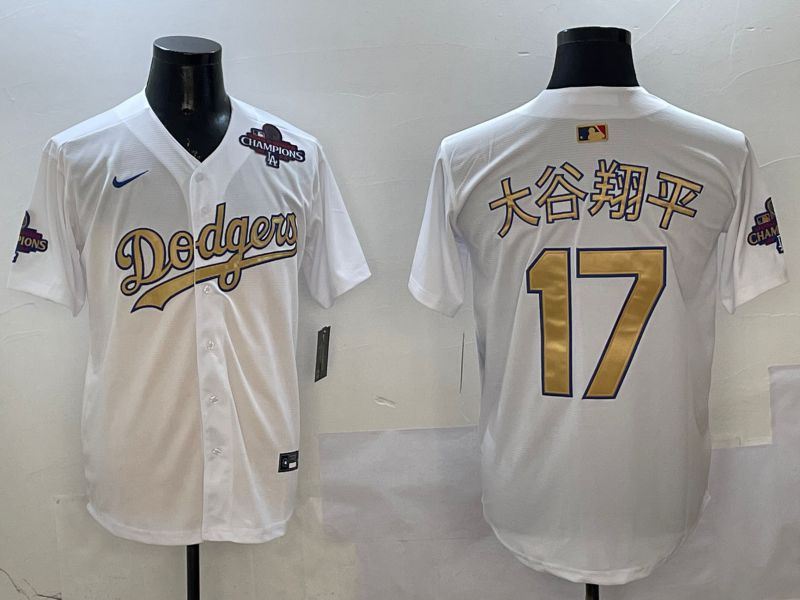 Men Los Angeles Dodgers #17 Ohtani White Champion gold character 2025 Nike MLB Jersey style 12->los angeles dodgers->MLB Jersey